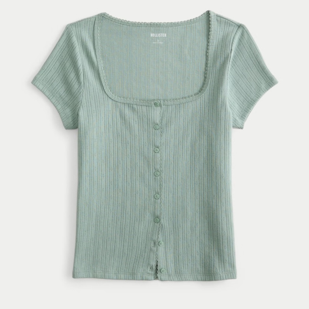 Short-Sleeve Button-Through Pointelle Top